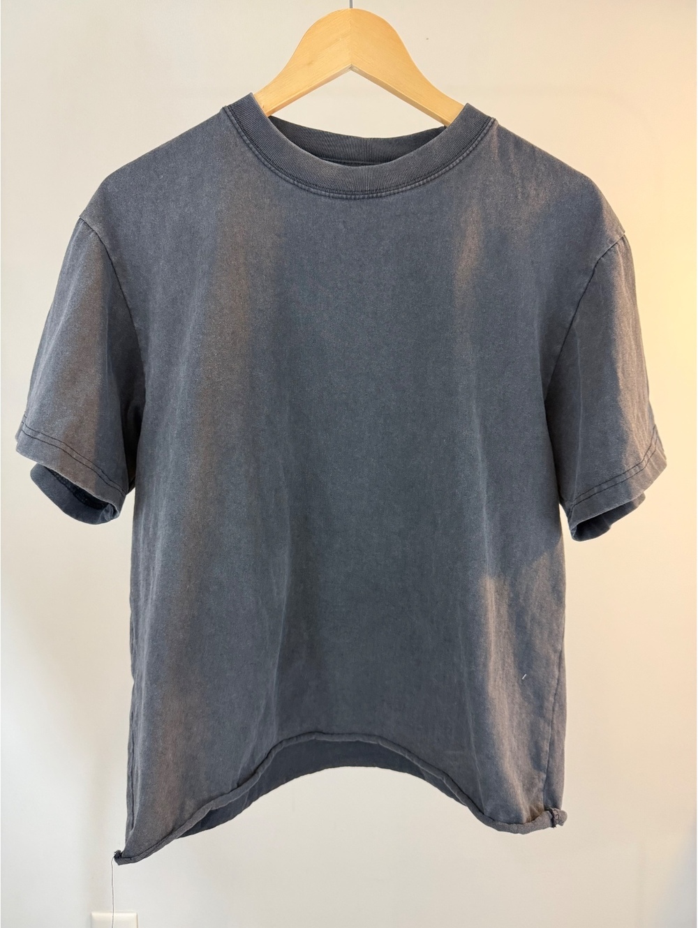 PacSun T Shirt Small Washed Charcoal Gray Boxy Cropped Raw Hem Casual Tee